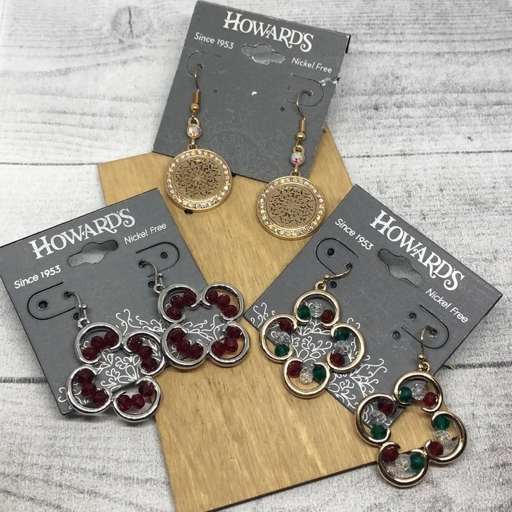 NWT Bundle lot 3 Howards Clover and Medallion Dressy Statement Dangle Earrings.